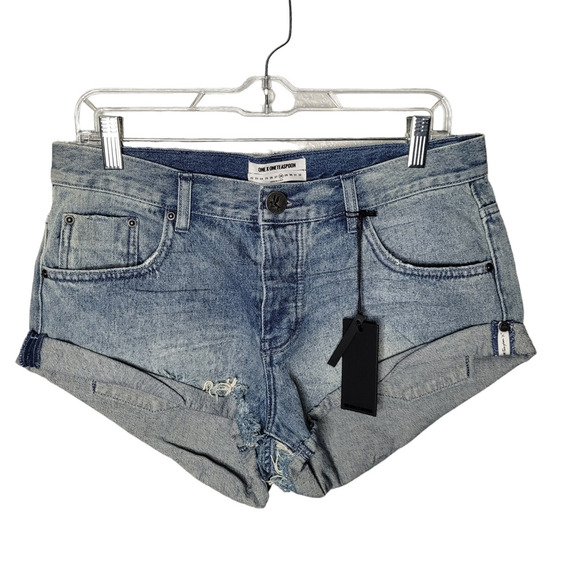 NWT One x One Teaspoon High Waist rise Bandits Denim Shorts Size 28 blue storm - Picture 1 of 10